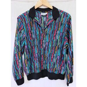 Notations Vintage 80s Geometric Abstract Blouse Women Size 14 Multi Retro Indie
